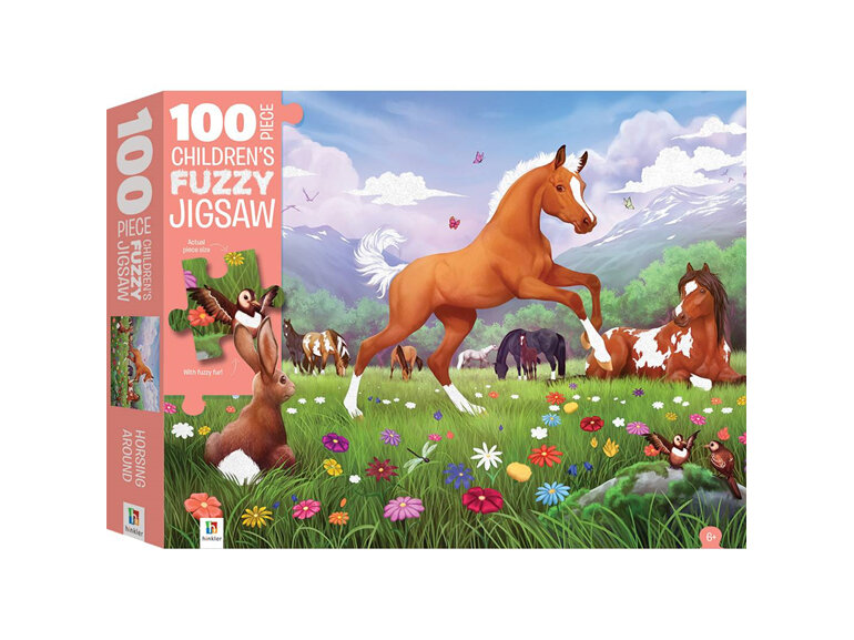 100 Piece Fuzzy Jigsaw Puzzle - Horsing Around kids