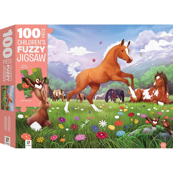 100 Piece Fuzzy Jigsaw Puzzle - Horsing Around kids