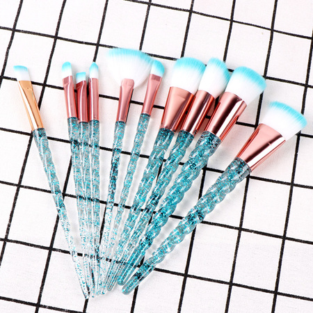 10pc Aqua Glitter Makeup Brush Set