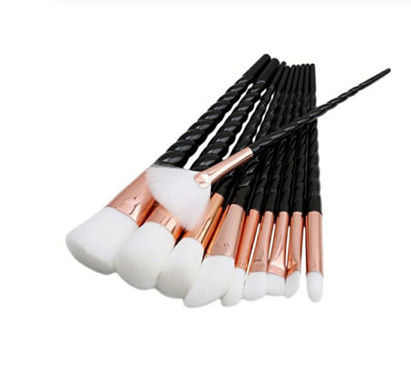 10pc Black & White Makeup Brush Set