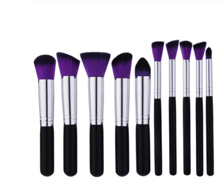 10pc Makeup Brush Set - Black/Silver/Purple