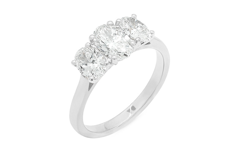 18ct White Gold or Platinum Three Stone Oval Diamond Ring