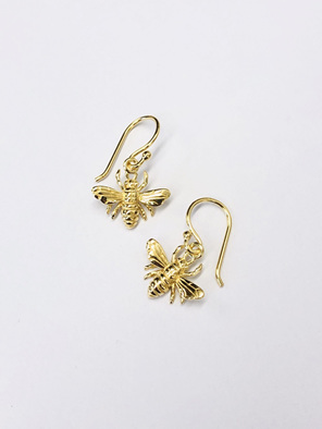 18k Gold Bee Hook Earrings