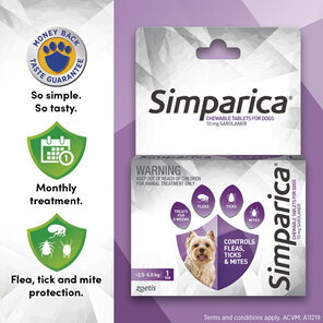 1pk Simparica Chew for Dogs 2.5 to 5.0kg treats fleas. ticks & mites