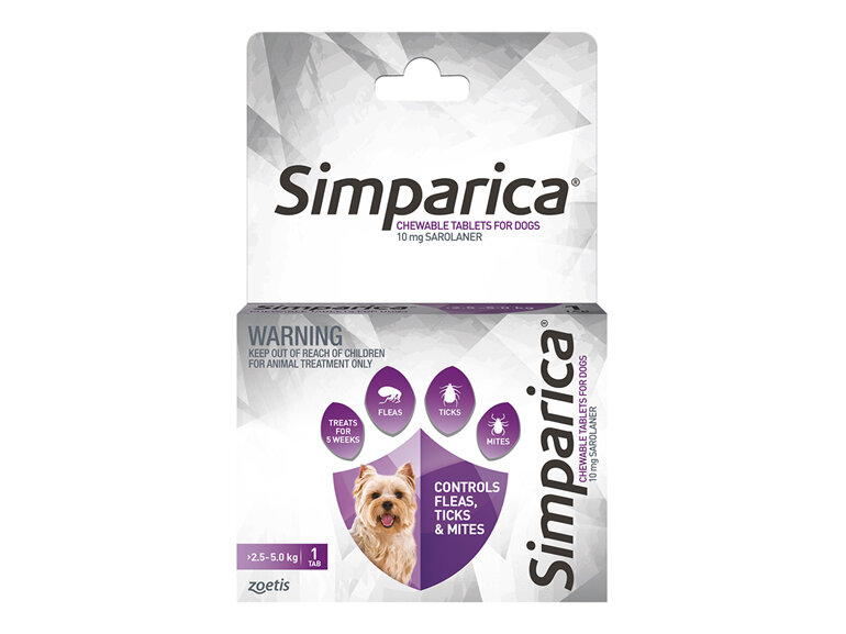 1pk Simparica Chew for Dogs 2.5 to 5.0kg treats fleas. ticks & mites