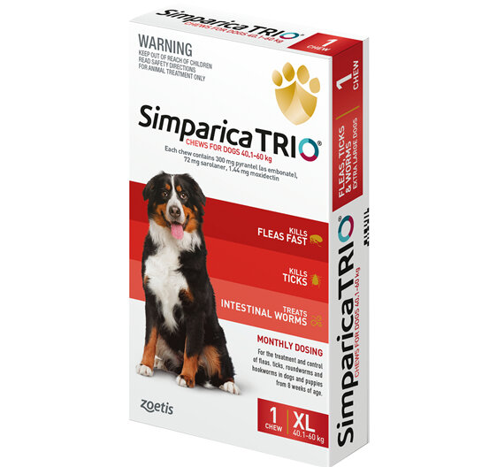 1pk Simparica Trio Extra Large 40.1kg- 60kg