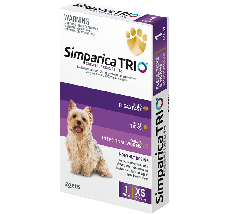 1pk Simparica Trio Extra Small 2.6kg - 5.0kg
