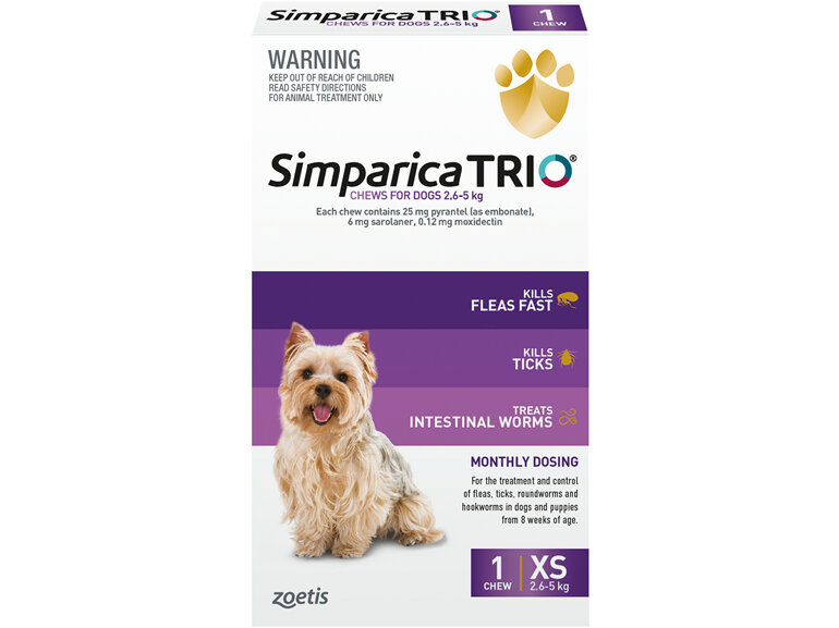 1pk Simparica Trio Extra Small 2.6kg - 5.0kg