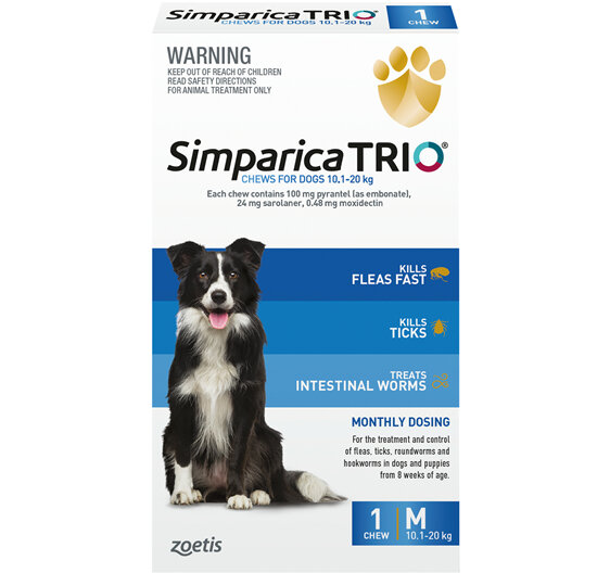 1pk Simparica Trio Medium 10.1kg-20kg