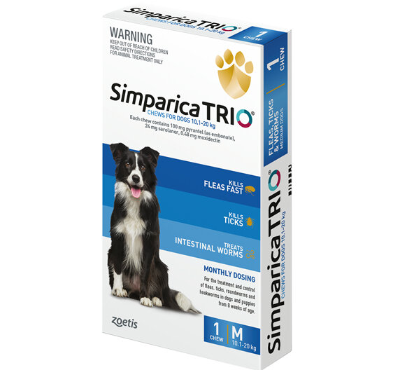 1pk Simparica Trio Medium 10.1kg-20kg