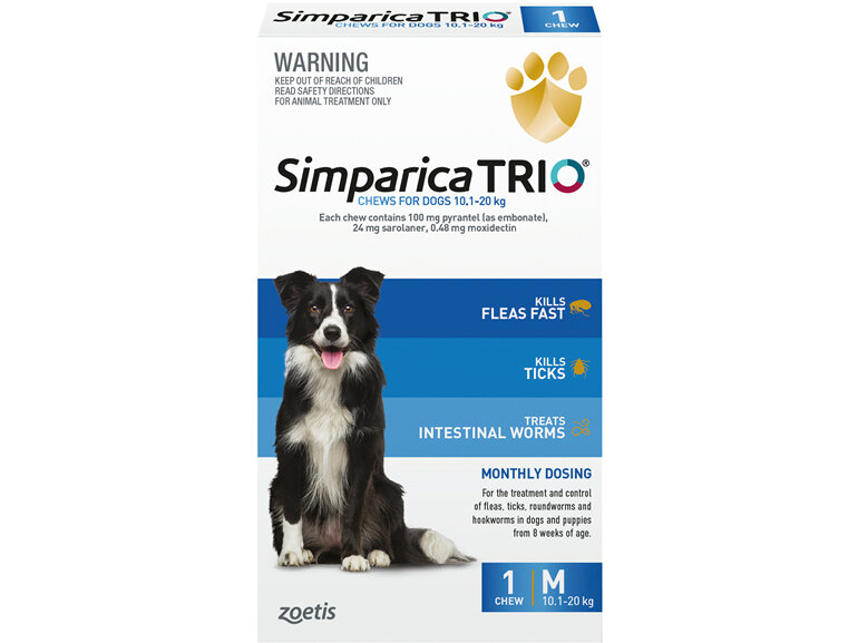 1pk Simparica Trio Medium 10.1kg-20kg