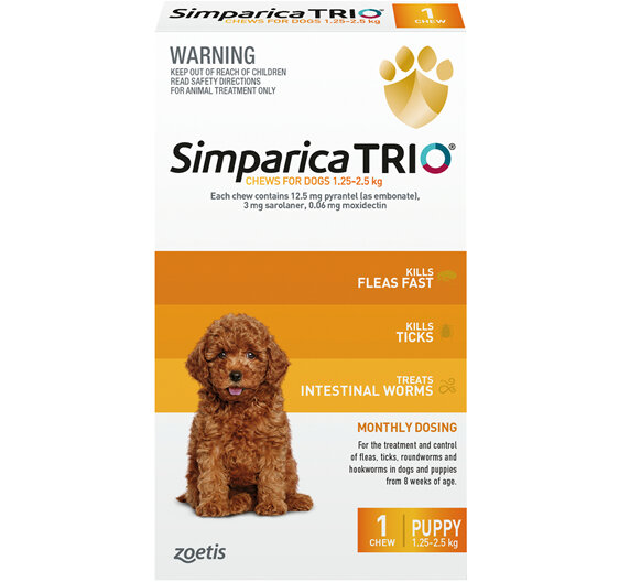 1pk Simparica Trio PUPPY 1.3kg - 2.5kg