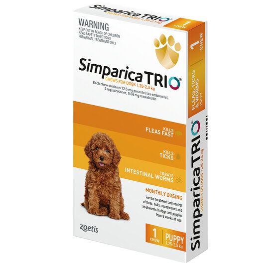 1pk Simparica Trio PUPPY 1.3kg - 2.5kg