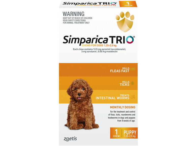 1pk Simparica Trio PUPPY 1.3kg - 2.5kg