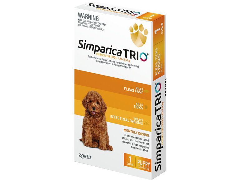 1pk Simparica Trio PUPPY 1.3kg - 2.5kg