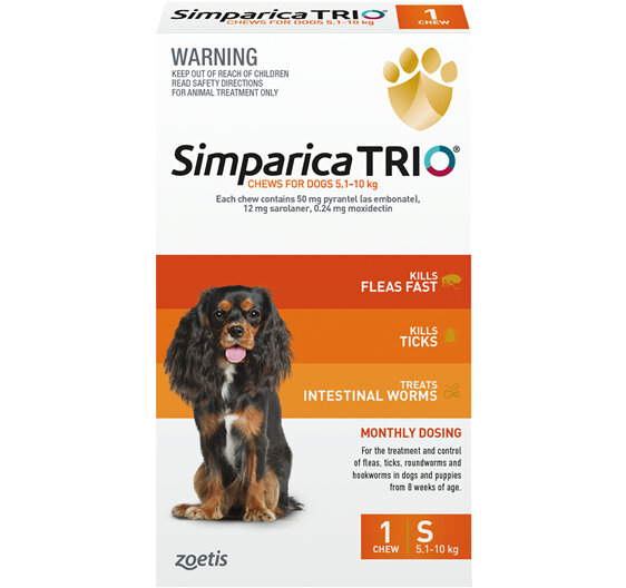 1pk Simparica Trio Small 5.1kg - 10.0kg