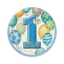 1st Birthday Blue Party Plates x 8