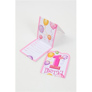 1st Birthday Pink Invites x 8