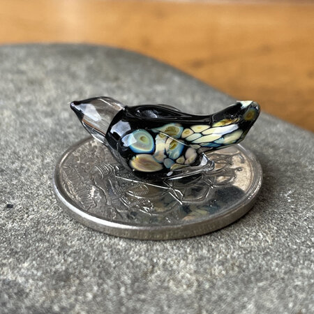 1x Handmade glass bead - bird - small - black