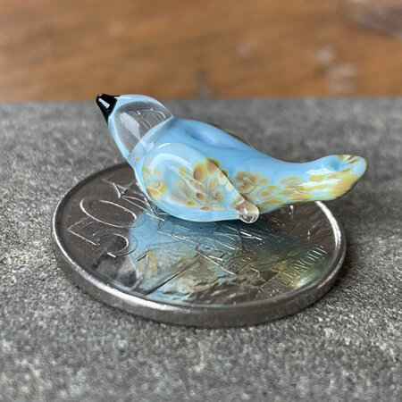 1x Handmade glass bead - bird - small - light sky blue