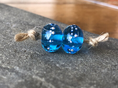 1x Handmade glass bead - pure silver trails - aquamarine