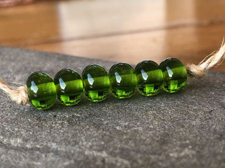 1x Handmade glass bead - spacer - transparent green grass dark