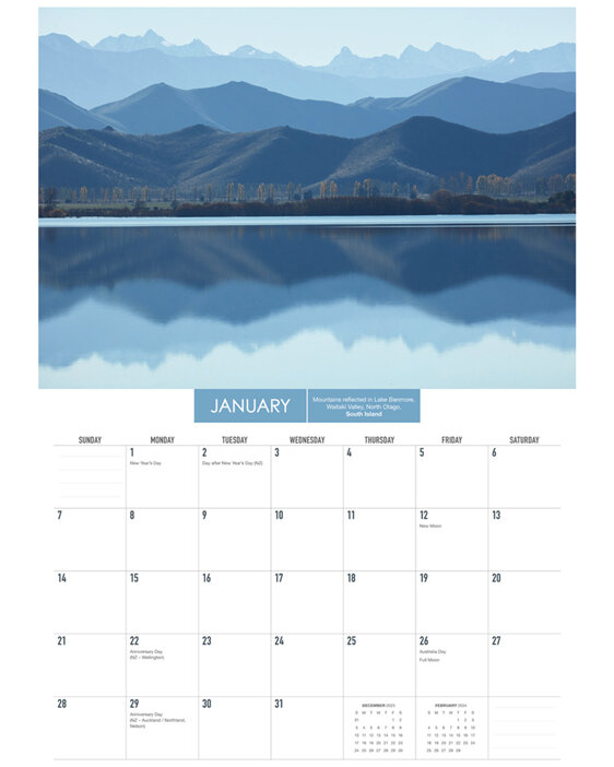 2024 Wall Calendar New Zealand Reflections Photography by David Wall