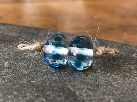 2x handmade glass beads - frit - Catalina