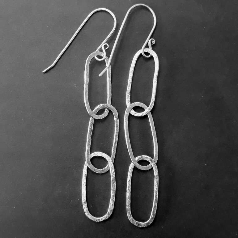 3-link sterling silver paper clip textured earring