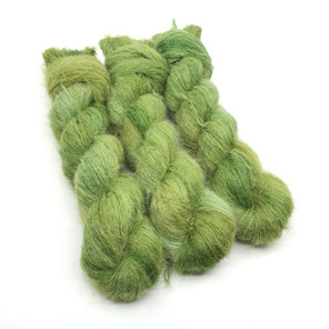 3 skeins of brushed suri alpaca and silk in green hues