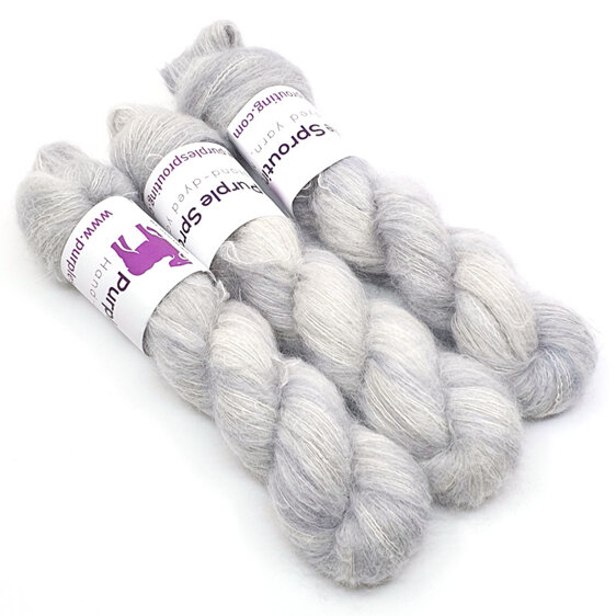 3 skeins of brushed suri alpaca and silk in light platinum grey