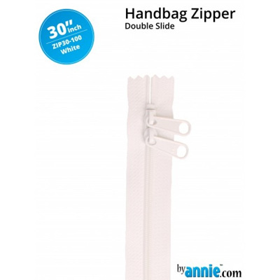30" Double Slide Handbag Zip - White