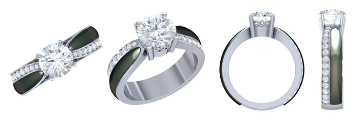 3D CAD render of pounamu and diamond ring engagement ring design