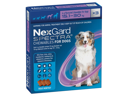 3pk NEXGARD SPECTRA chew for dogs 15.1-30 kg