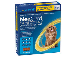 3pk NEXGARD SPECTRA chew for dogs 3.6-7.5 kg
