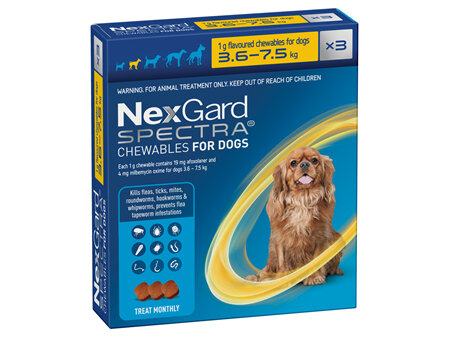 3pk NEXGARD SPECTRA chew for dogs 3.6-7.5 kg