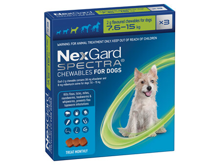 3pk NEXGARD SPECTRA chew for dogs 7.6-15 kg