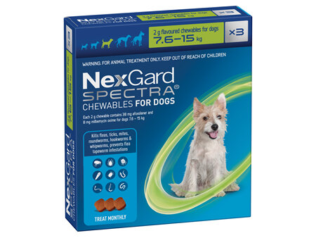 3pk NEXGARD SPECTRA chew for dogs 7.6-15 kg