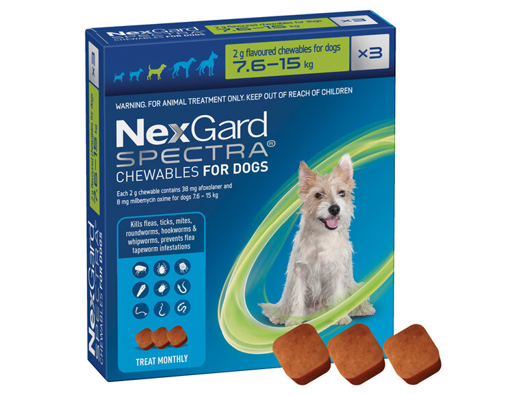 3pk NEXGARD SPECTRA chew for dogs 7.6-15 kg