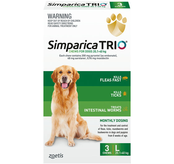 3pk Simparica Trio Large 20.1kg-40kg