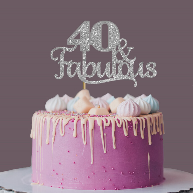 40 and fabulous glitter card cake topper