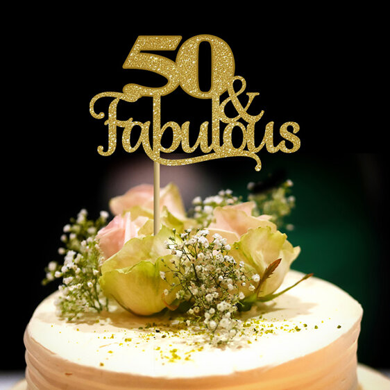 50 and fabulous glitter card cake topper