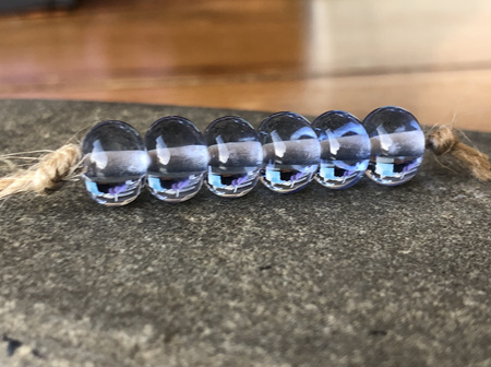 6x Handmade glass spacer beads - transparent pale blue