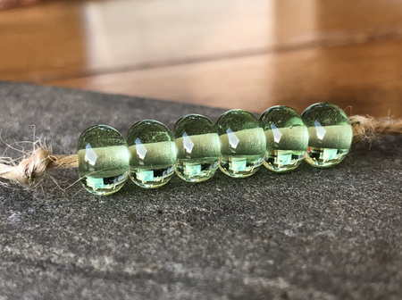 6x Handmade glass spacer beads - transparent pale emerald