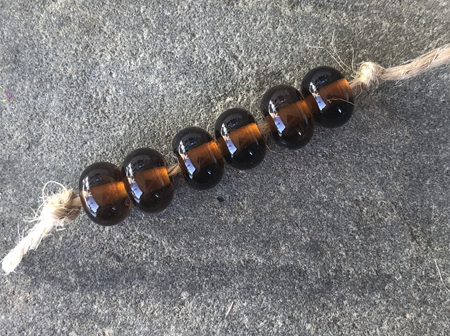 6x Upcycled antique bottle glass spacer beads - beer