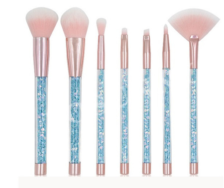 7pcs Unicorn Diamond Handle Glitter Makeup Brush Set - Blue