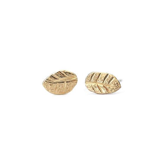 9k solid gold leaf leaves studs engraved organic tiny earrings lily griffin nz
