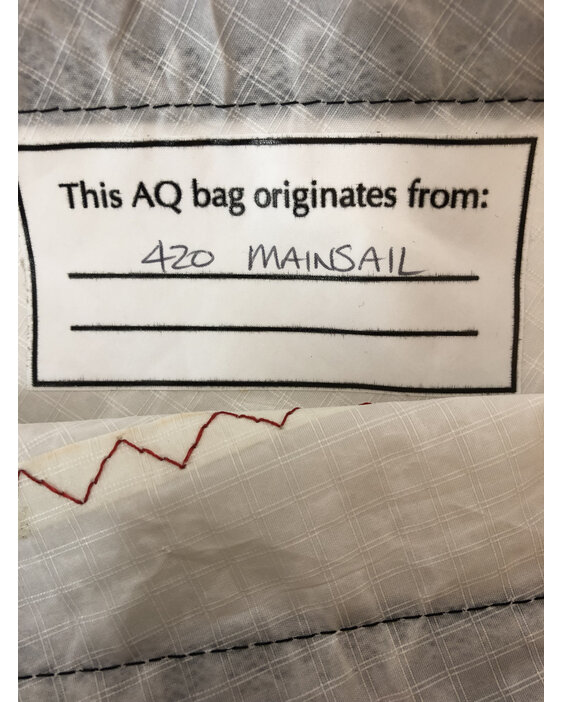 A 420 sail recycled into a shopping bag.