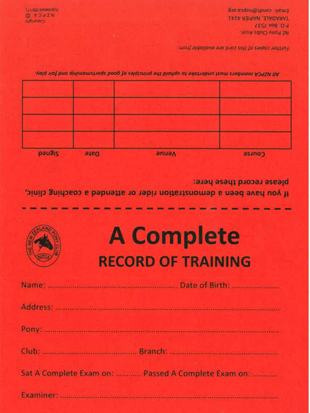 A Complete Record of Training Card