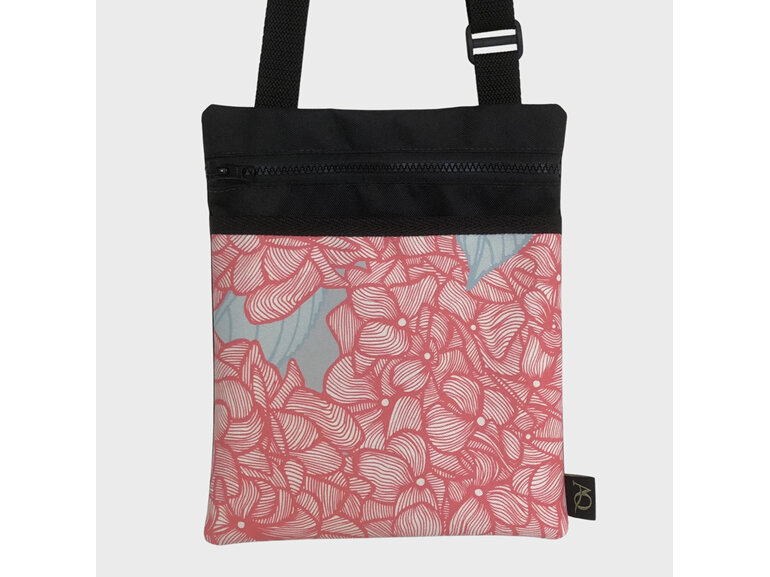 A designer fabric bag with a stunning hydrangea print, made in NZ